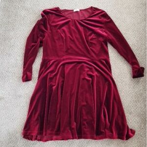 Women’s Velvet Long Sleeve Skater Dress - Burgundy